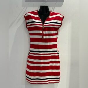 Red and White Striped Dress with Zipper